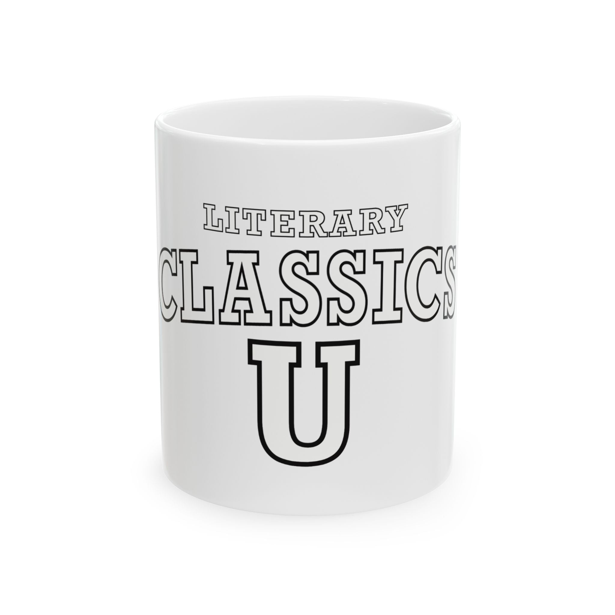 Literary Classic U - Ceramic Mug - Black and White - Bookish Nostalgia 