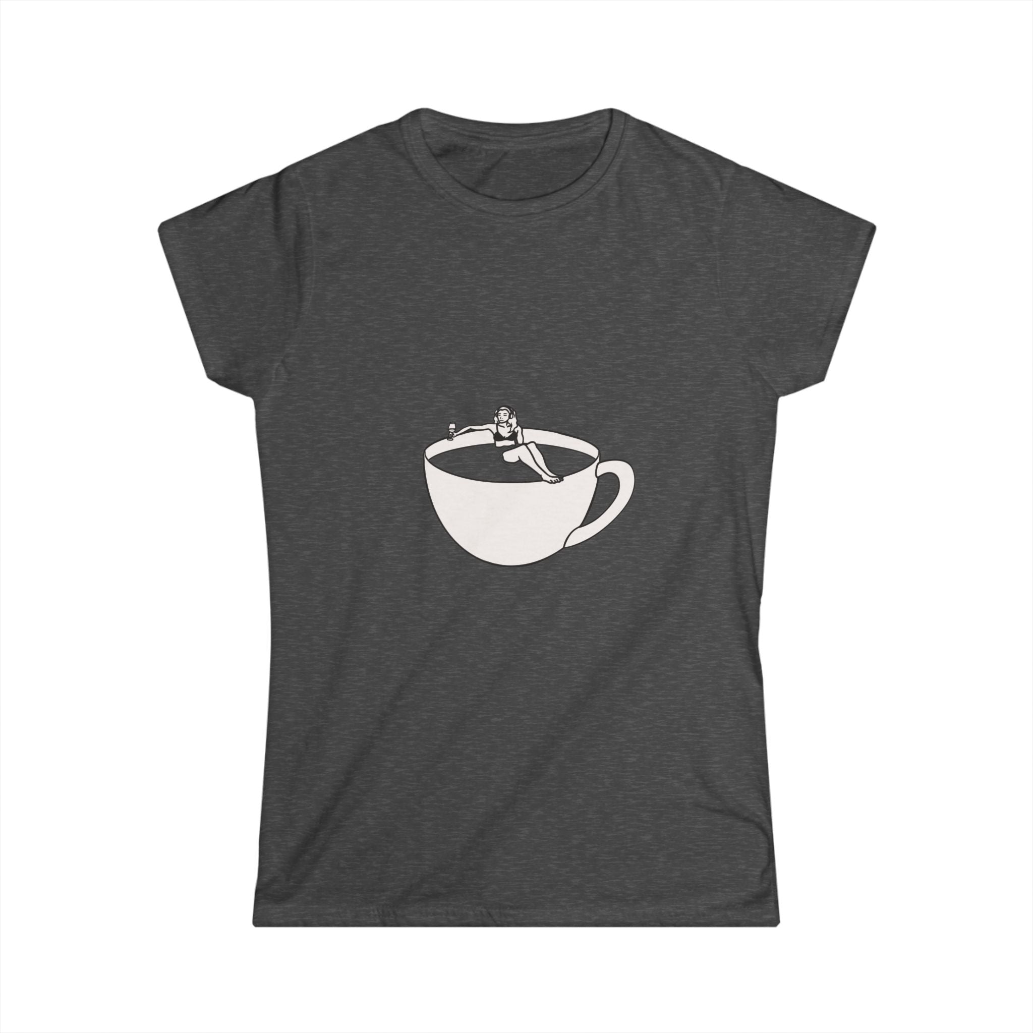 Hot Tub of Coffee Design - Women's Softstyle Tee - Dark Heather - Bookish Nostalgia