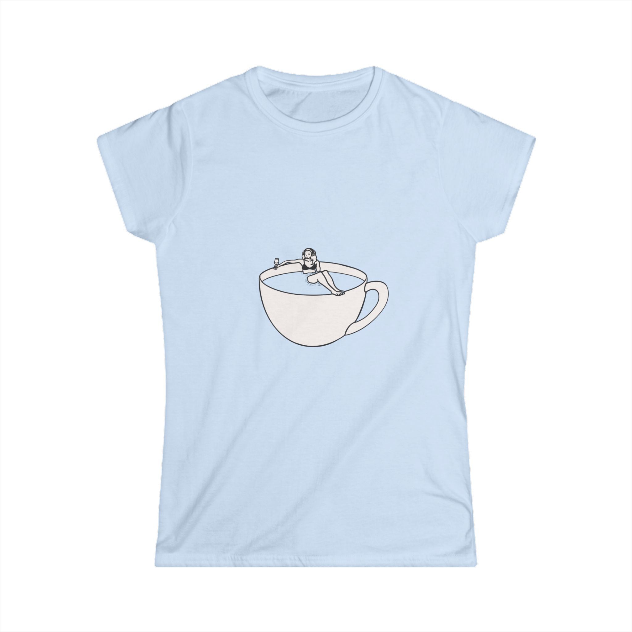 Hot Tub of Coffee Design - Women's Softstyle Tee - Light Blue - Bookish Nostalgia