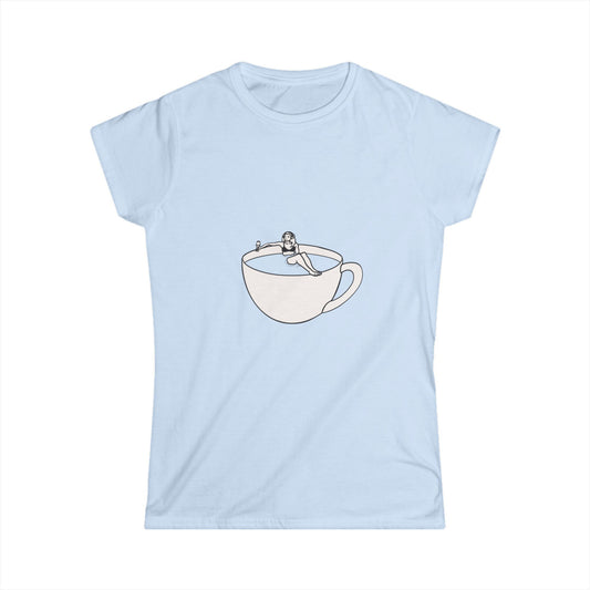 Hot Tub of Coffee Design - Women's Softstyle Tee - Light Blue - Bookish Nostalgia