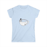 Hot Tub of Tea & Books - Women's Softstyle Tee - Light Blue - Bookish Nostalgia