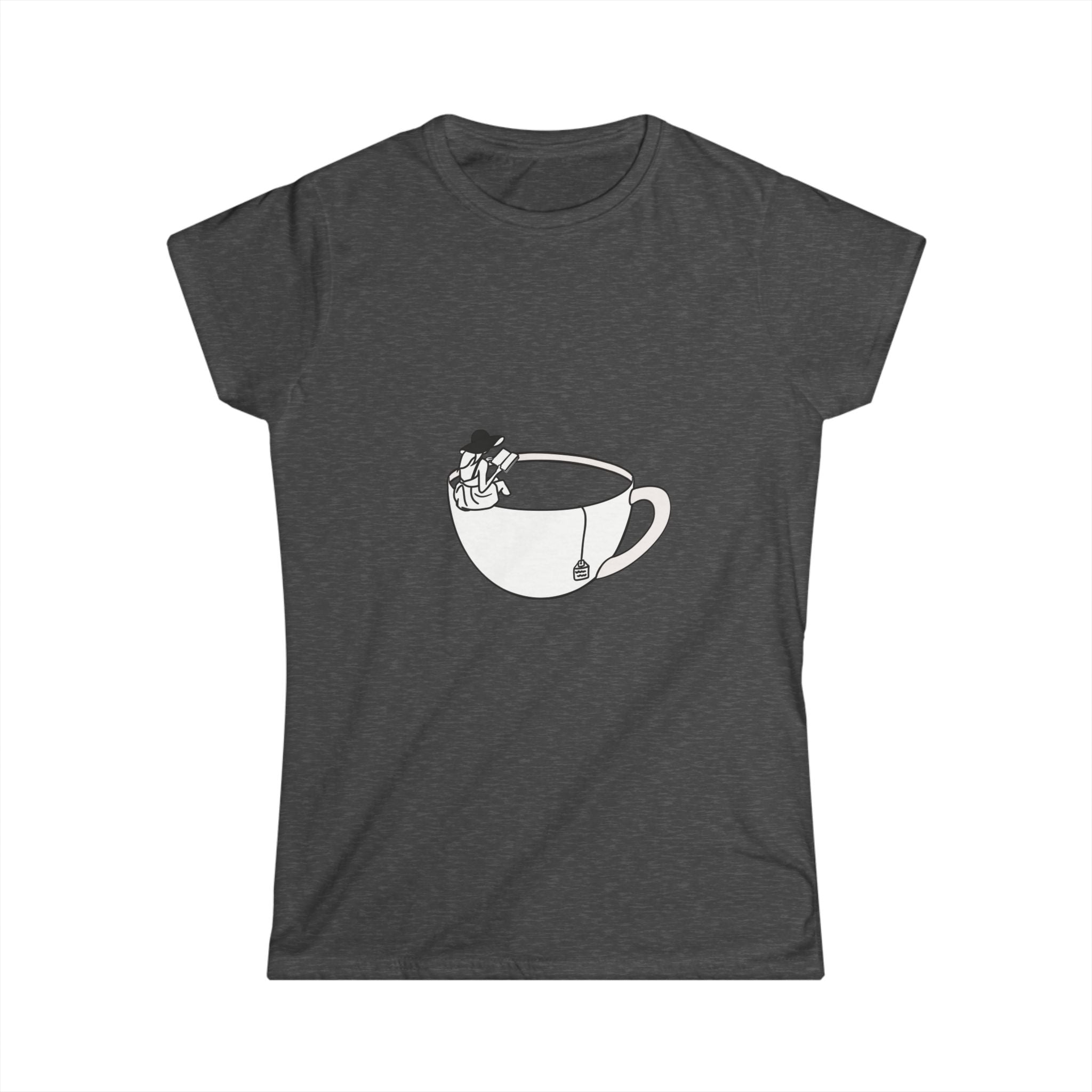 Hot Tub of Tea & Books - Women's Softstyle Tee - Dark Heather - Bookish Nostalgia