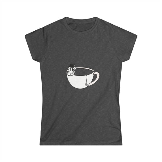 Hot Tub of Tea & Books - Women's Softstyle Tee - Dark Heather - Bookish Nostalgia