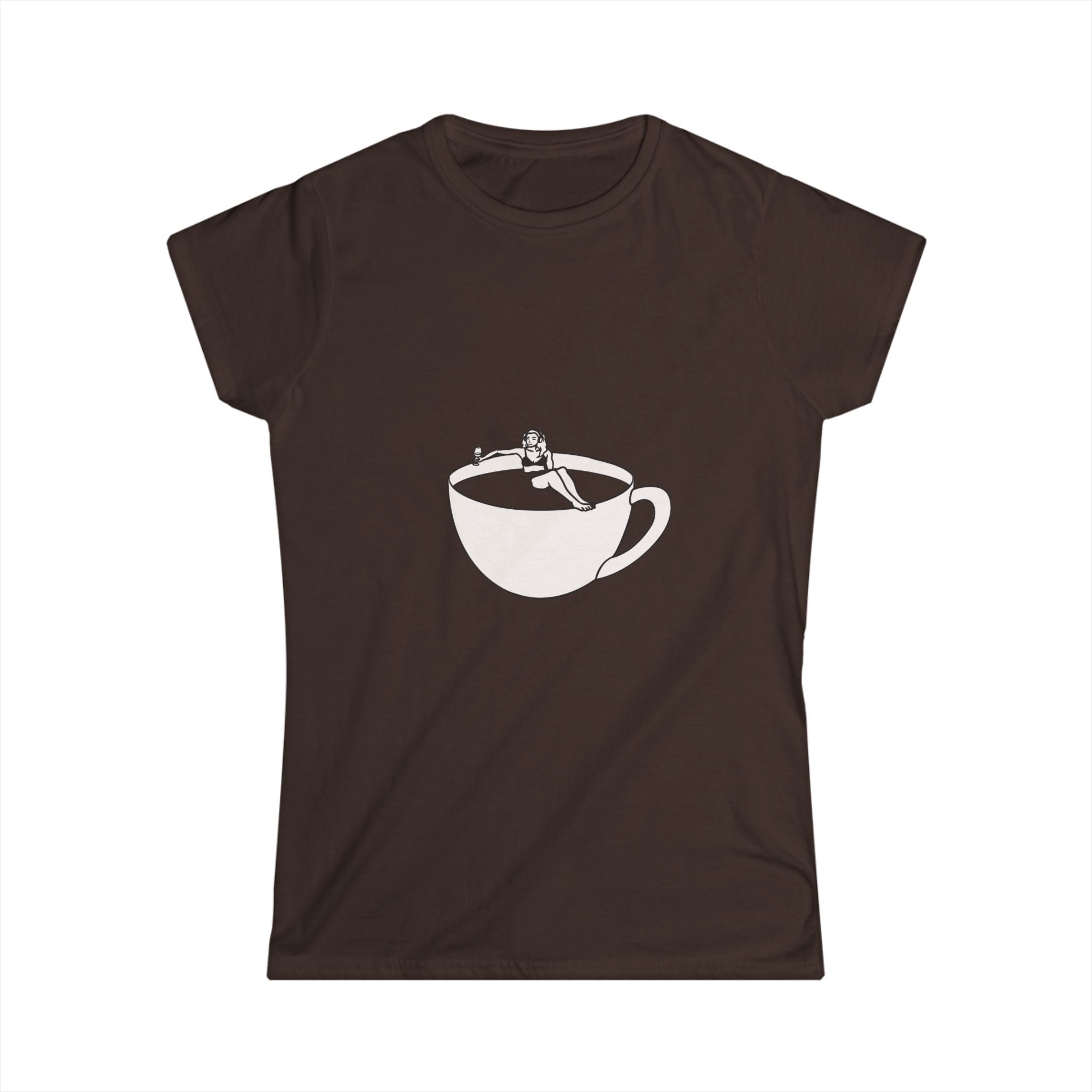 Hot Tub of Coffee Design - Women's Softstyle Tee - Dark Chocolate - Bookish Nostalgia