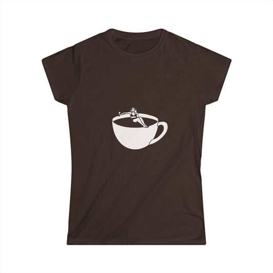 Hot Tub of Coffee Design - Women's Softstyle Tee - Dark Chocolate - Bookish Nostalgia