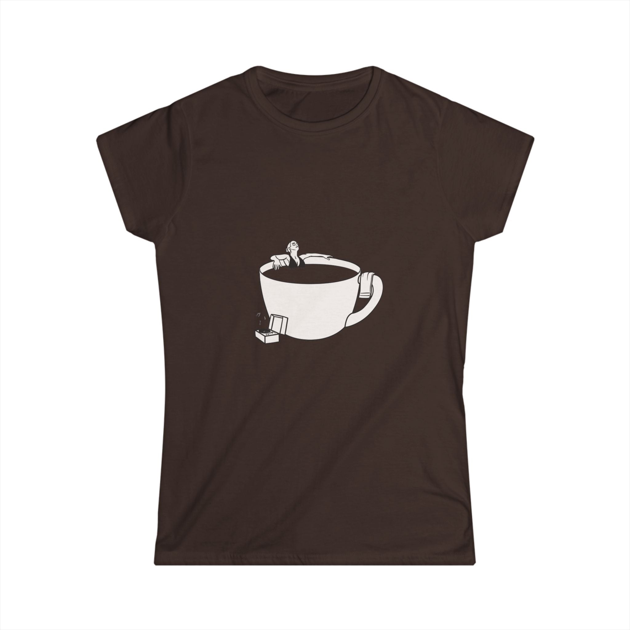 Hot Tub of Coffee & Music - Women's Softstyle Tee - Dark Chocolate - Bookish Nostalgia