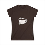 Hot Tub of Coffee & Music - Women's Softstyle Tee - Dark Chocolate - Bookish Nostalgia