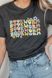 Book Worm Reading Floral Graphic Tee | Heather Charcoal | Bookish Nostalgia