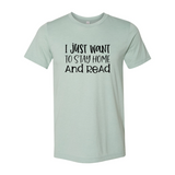 I Just Want To Stay Home And Read Design | T-Shirt | Heather Dusty Blue | Bookish Nostalgia 