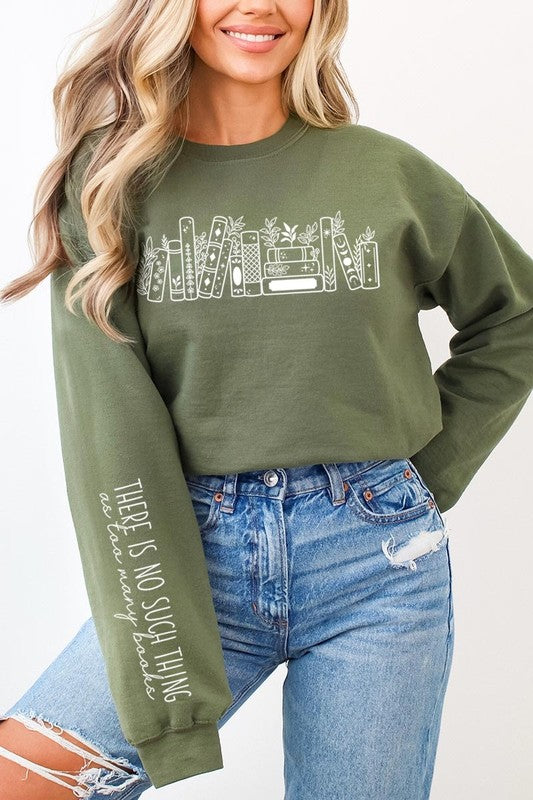 Celestial Floral Books Graphic Sweatshirt | MILITARY GREEN | Bookish Nostalgia