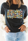 Book Worm Reading Floral Graphic Tee | Heather Black | Bookish Nostalgia