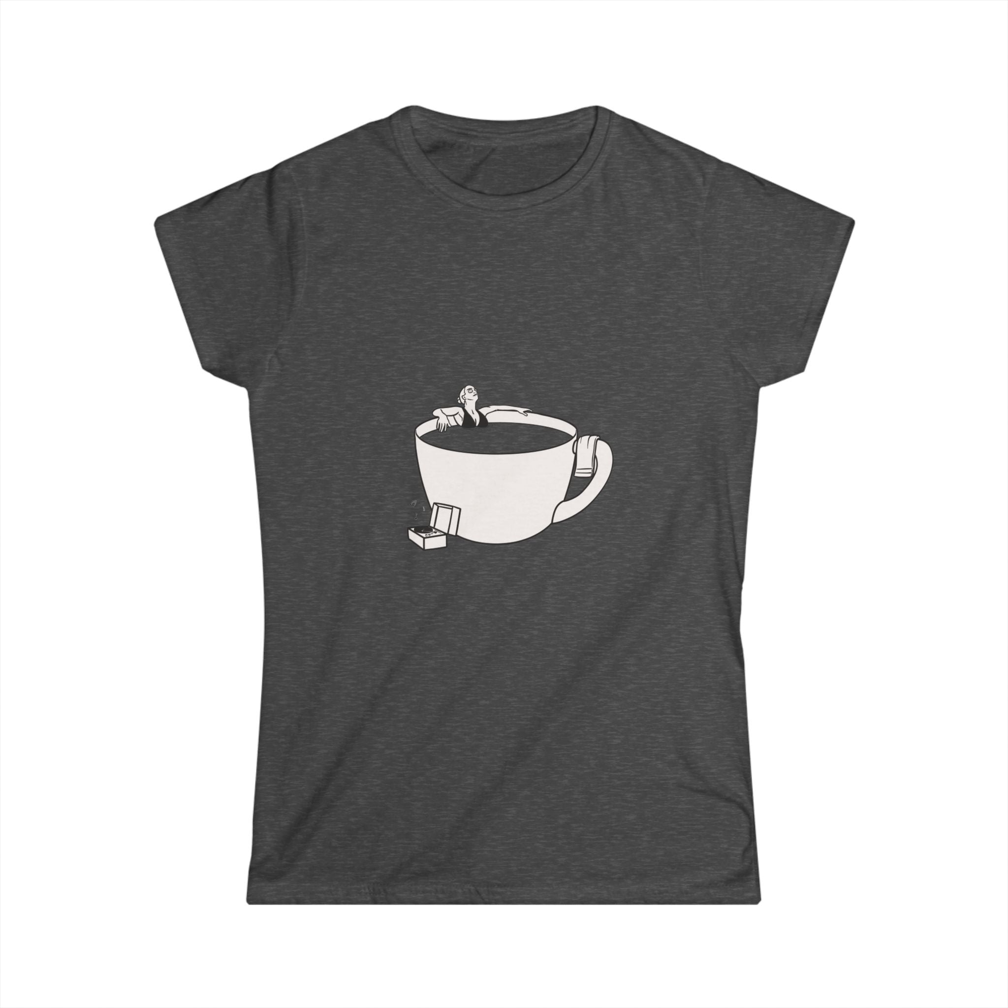 Hot Tub of Coffee & Music - Women's Softstyle Tee - Dark Heather - Bookish Nostalgia