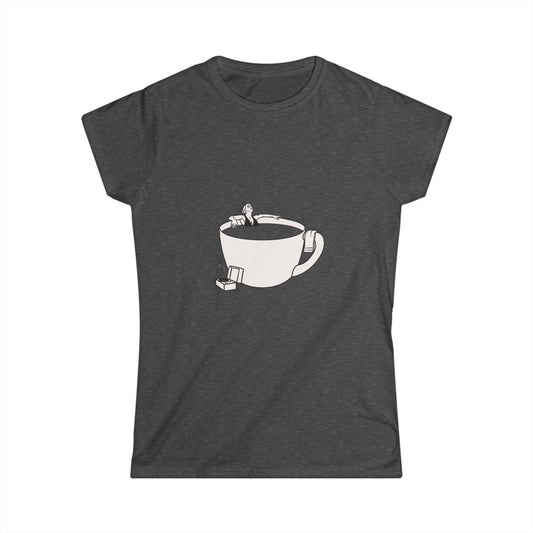Hot Tub of Coffee & Music - Women's Softstyle Tee - Dark Heather - Bookish Nostalgia