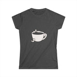 Hot Tub of Coffee & Music - Women's Softstyle Tee - Dark Heather - Bookish Nostalgia