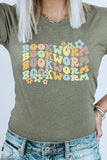 Book Worm Reading Floral Graphic Tee | Heather Olive | Bookish Nostalgia
