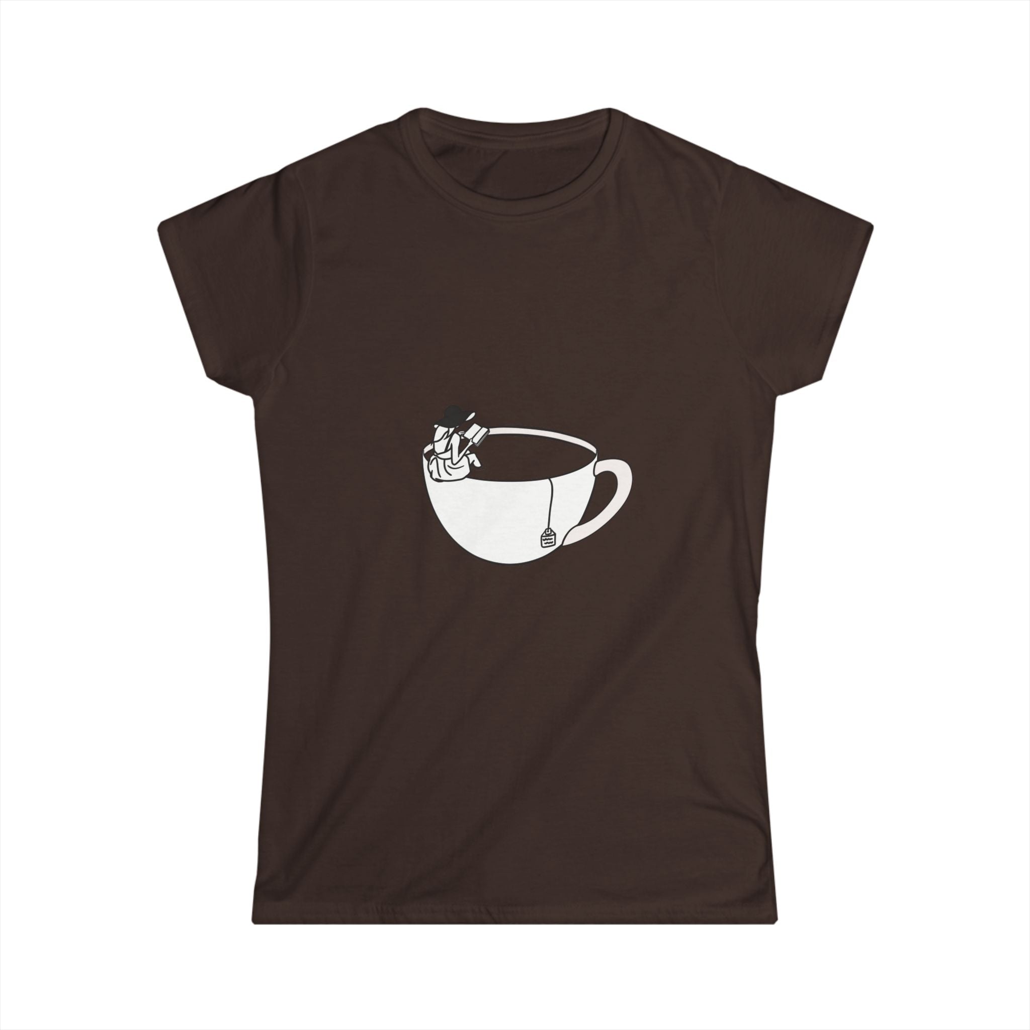 Hot Tub of Tea & Books - Women's Softstyle Tee - Dark Chocolate - Bookish Nostalgia