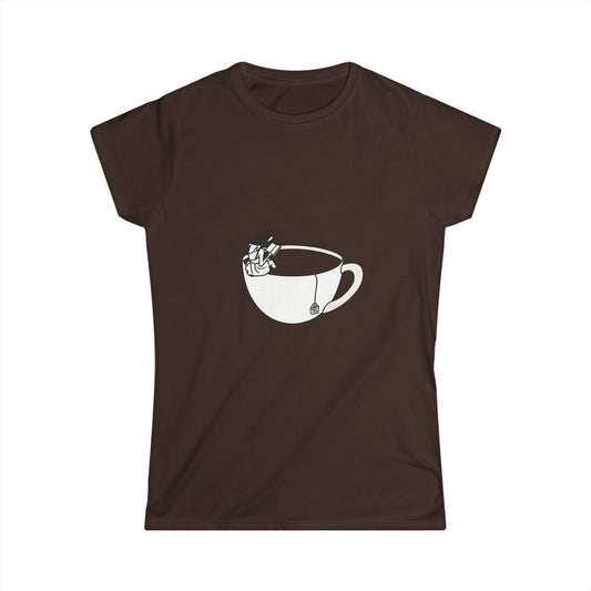Hot Tub of Tea & Books - Women's Softstyle Tee - Dark Chocolate - Bookish Nostalgia