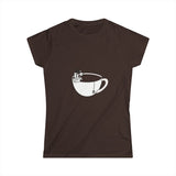 Hot Tub of Tea & Books - Women's Softstyle Tee - Dark Chocolate - Bookish Nostalgia