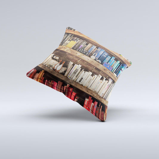 Vintage Bookcase Design V1 | Ink-Fuzed | Decorative Throw Pillow | Bookish Nostalgia 