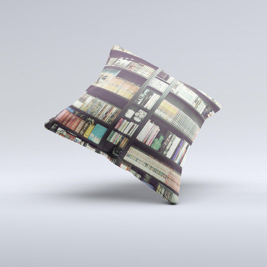 Vintage Bookcase Design | V2 Ink-Fuzed | Decorative Throw Pillow | Bookish Nostalgia 