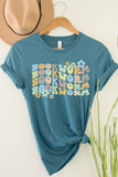 Book Worm Reading Floral Graphic Tee | Heather Deep Teal | Bookish Nostalgia