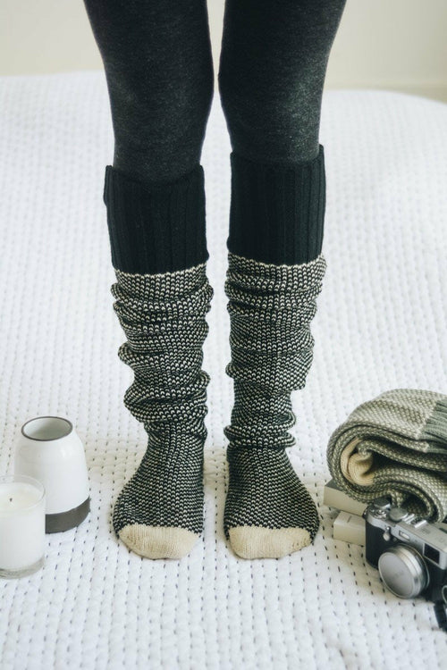 Cozy Ribbed Knit Lounge Socks | Black | Bookish Nostalgia