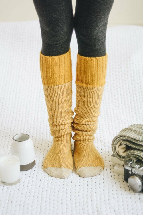 Cozy Ribbed Knit Lounge Socks | Mustard | Bookish Nostalgia