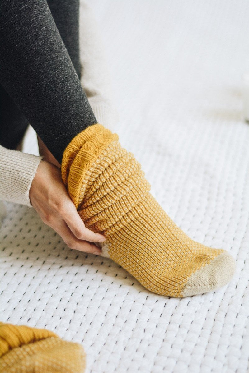Cozy Ribbed Knit Lounge Socks | Mustard | Bookish Nostalgia