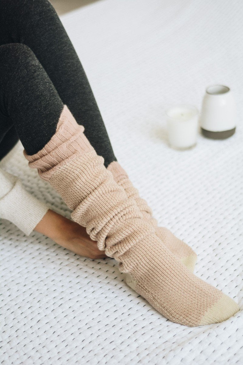 Cozy Ribbed Knit Lounge Socks | Pink | Bookish Nostalgia