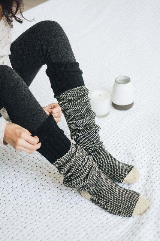 Cozy Ribbed Knit Lounge Socks | Black | Bookish Nostalgia