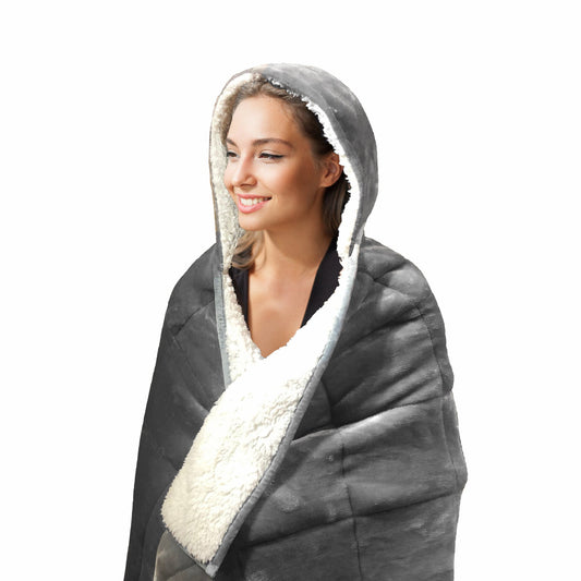 Grey Deluxe Hooded Weighted Velvet Throw Blanket - ShopCozyCorner