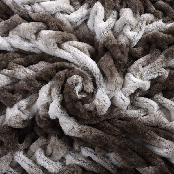 Faux Fur Braided Reverse Flannel Throw - Brown And Gray - ShopCozyCorner
